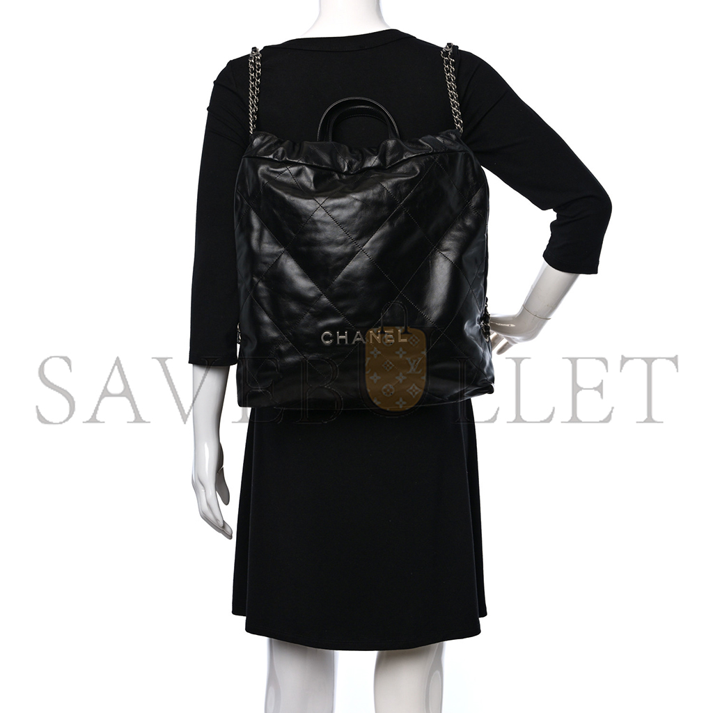 Ch*el master shiny calfskin quilted Ch*el 22 backpack black (34*29*10.5cm)